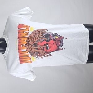 Official Juice wrld No Vanity 2 face logo spellout med rap white t-shirt